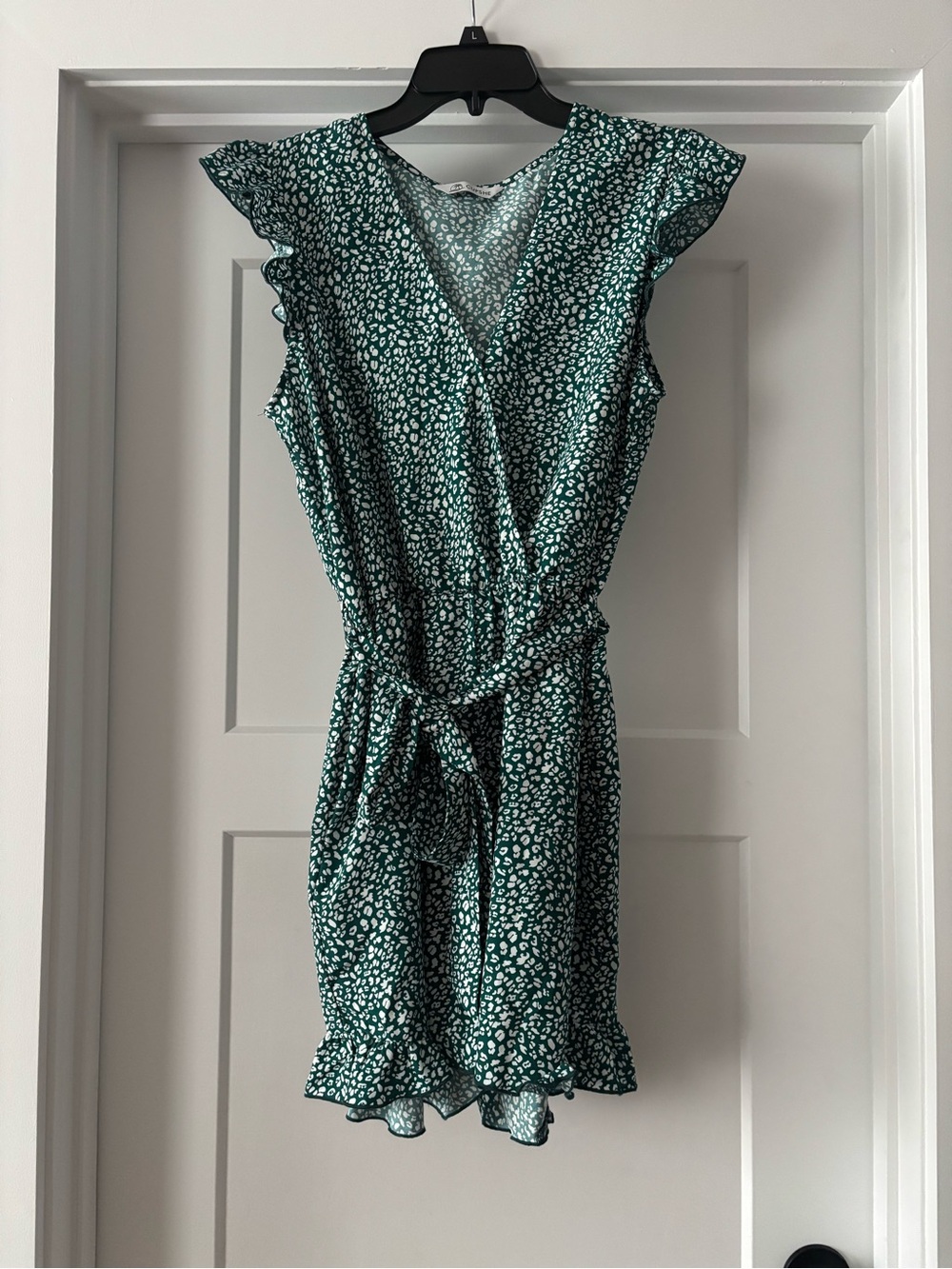Cupshe Green & White Floral Wrap Romper with Tie Waist